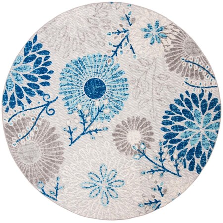 Flowers First 8 x 8 ft. Cabana Contemporary Round Power Loomed Rug; Grey & Navy FL1872601